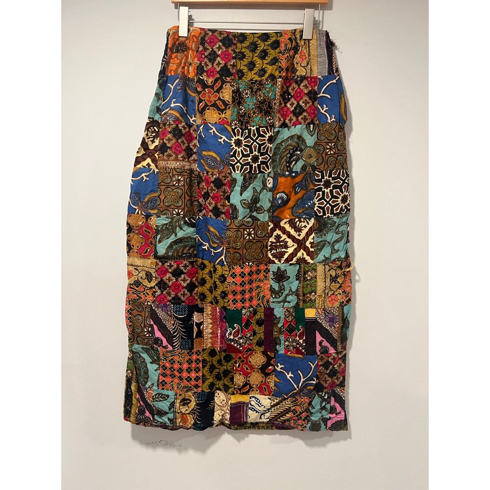 Vintage Handmade Patchwork Midi Skirt Wearable Art Funky Artsy Size Medium JL